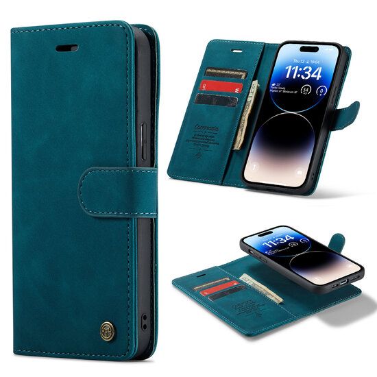 Bookcase 2-in-1 voor iPhone in zwart leer met afneembare backcover.
iPhone 2-in-1 case met pasjesvak en standaard, zwart leren hoes.
Leren bookcase voor iPhone  magnetische sluiting en afneembare backcover.
iPhone wallet case van zwart leer met pasjesvak, standaard en magnetische sluiting.